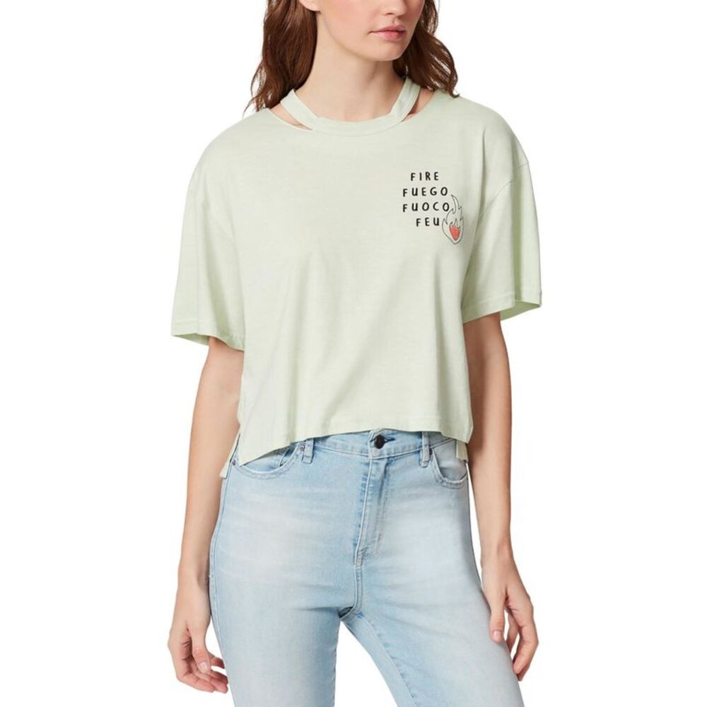 FRAYED JEANS Womens Green Slit High-low Hem Short Sleeve Crew Neck T-Shirt XL
